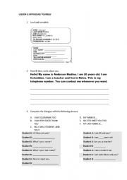 English Worksheet: INTRODUCING YOURSELF - GREETINGS