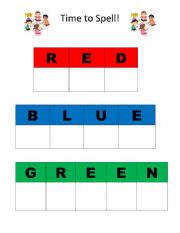 English Worksheet: Spelling - Colours: Red, blue and Green