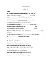 English Worksheet: Had better / had better not