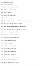 English Worksheet: Personal questions practice