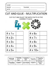 English Worksheet: MULTIPLICATION FACT 4