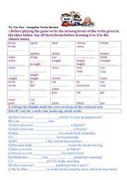 English Worksheet: Tic Tac Toe Irregular verbs review