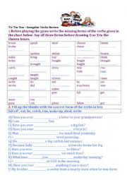 Tic Tac Toe Irregular verbs review