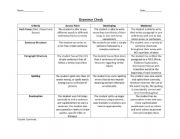 English Worksheet: Grammar Writing Process Rubric (Stand Alone Paragraph)