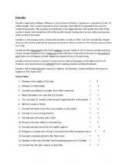 English Worksheet: Fact Sheet on Canada: Geography and History