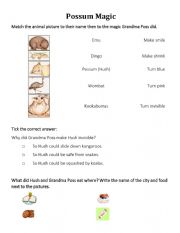 Possum Magic Comprehension Worksheet 