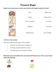 English Worksheet: Possum Magic Comprehension Worksheet 