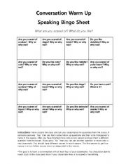 English Worksheet: What do you like? What are you scared of?
