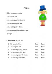 English Worksheet: comprehension true false