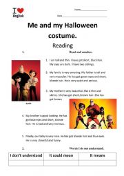 English Worksheet: Halloween costume reading