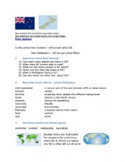 English Worksheet: New Zealand - the land of the Long White Cloud