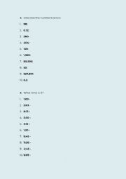 English Worksheet: Cardinal numbers and Time