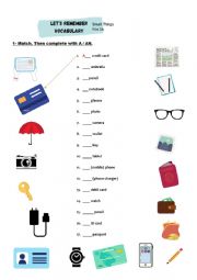 English Worksheet: match the small objects and complete with the indefinite article a-an