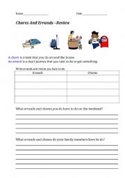 English Worksheet: Chores And Errands You Have To Do