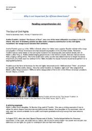 English Worksheet: Civil rights Aretha Franklin reading worksheet