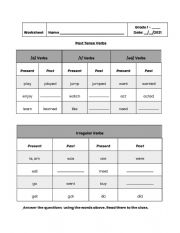 Past Tense Verbs Worksheet