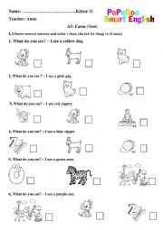 English Worksheet: Test for animal on the farm