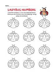 English Worksheet: Ladybug number tracing