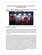 English Worksheet: Mental Health in Videogames