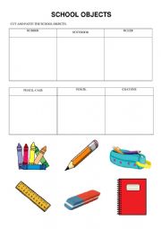 English Worksheet: SCHOOL OBJECTS
