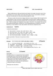 English Worksheet: QUIZ for ESL INTERMEDIATE STUDENTS