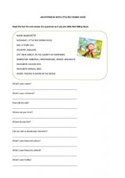 English Worksheet: An interview with Little Red Riding Hood (personal information)