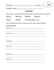 English Worksheet: Classmate INterview