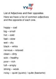 List of adjective with exercise