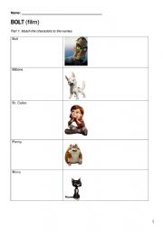 English Worksheet: Bolt Movie