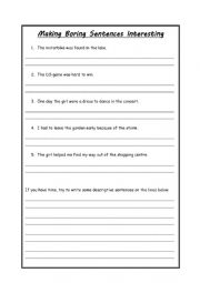 English Worksheet: Making Sentences Interesting