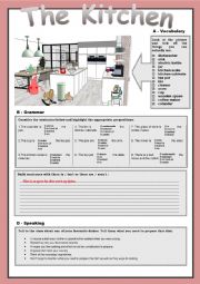 English Worksheet: The KITCHEN. Prepositions