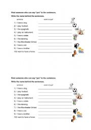 English Worksheet: Find someone who can say 