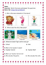 English Worksheet: Daniel Tiger Visits School