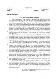 English Worksheet: reading comprehension