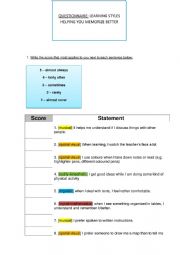 QUESTIONNAIRE - LEARNING STYLES [teacher methodology]