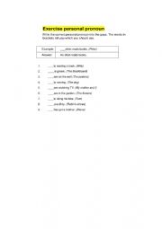 English Worksheet: Exercise Personal Pronoun