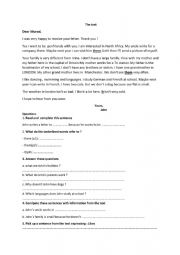 English Worksheet: Reading for 7 form Tunisian program