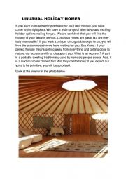 English worksheet: UNUSUAL HOLIDAY HOMES