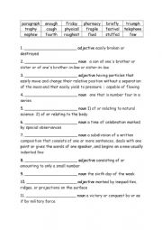 English Worksheet: Grade Five Spelling Definitions Week 26
