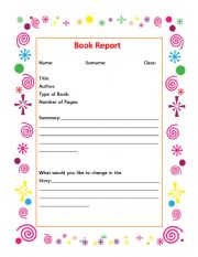 English Worksheet: Book Report