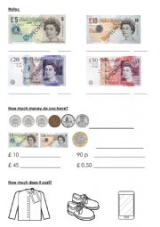 English Worksheet: British money - notes