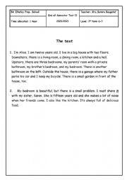 English Worksheet: END OF SEMESTER TEST 7TH FORM 