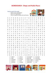 Shops and Public Places - Wordsearch