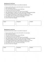 English Worksheet: Simple, Compound & Complex Sentences