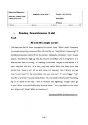 English Worksheet: 7th Form Comprehensive Test 2 (Tunisian Curriculum) 2021