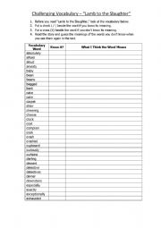 English Worksheet: Lamb to the Slaughter Vocabulary Page