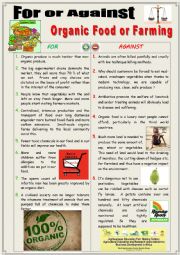 English Worksheet: For or against Organic food or farming (DEBATING)