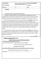 English Worksheet: End of semester test n2 8th form