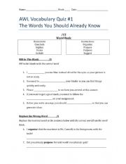 English Worksheet: AWL (Academic Word List) Quiz #1