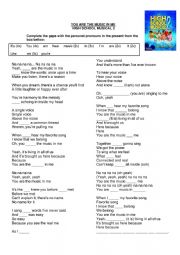 English Worksheet: high school musical 2 you are the music in me song activity verb to be